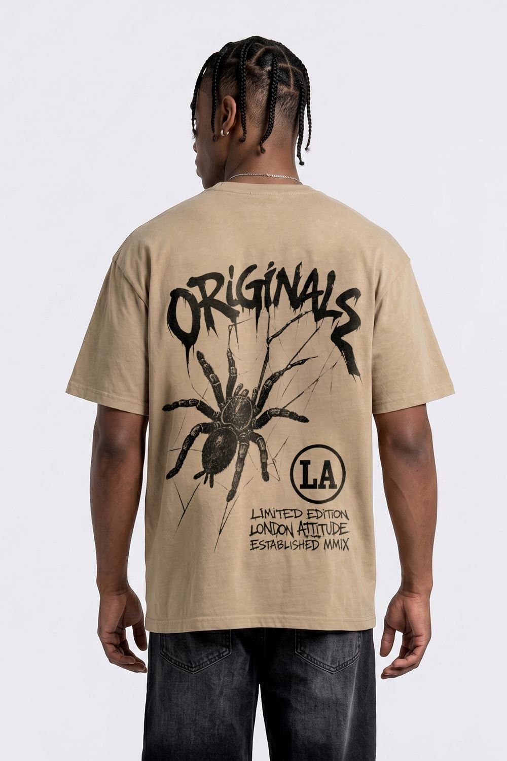 LONDON ATTITUDE LONDON ATTITUDE Men's Originals Oversized Heavyweight Spider T-Shirt in Light Sand