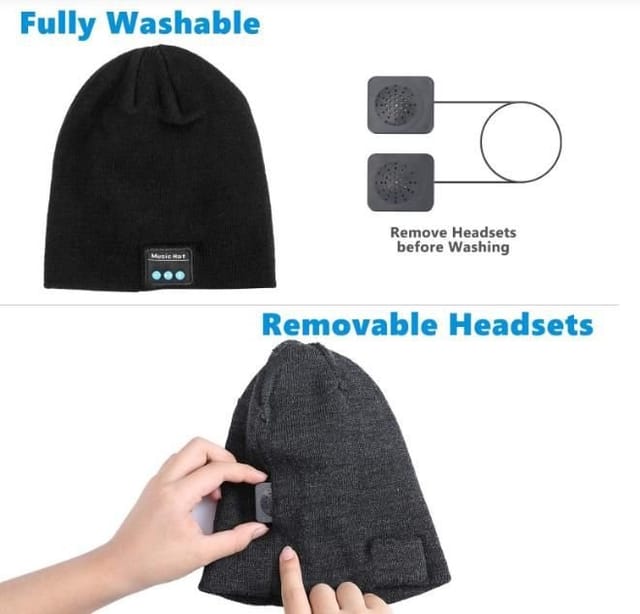 Dyzi Dyzi Men's Beanie Hat With Bluetooth Speaker Headphones Rechargeable Black - 2