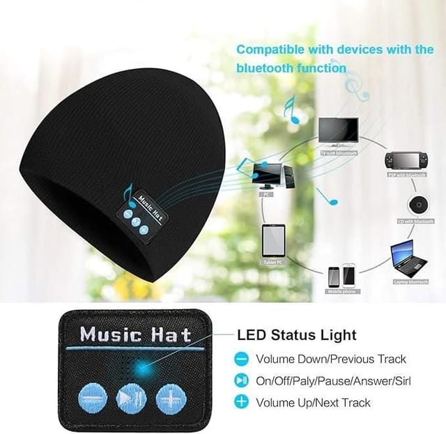 Dyzi Dyzi Men's Beanie Hat With Bluetooth Speaker Headphones Rechargeable Black - 3