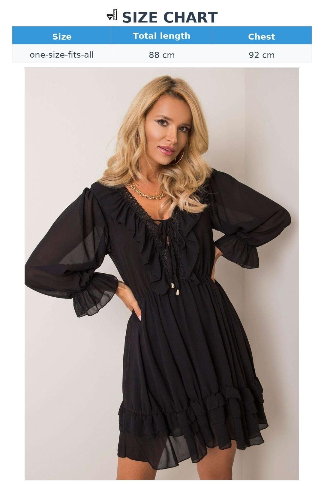 Love Lace Love Lace Women's Long Sleeve Day Dress Lace Trim in Black - 4