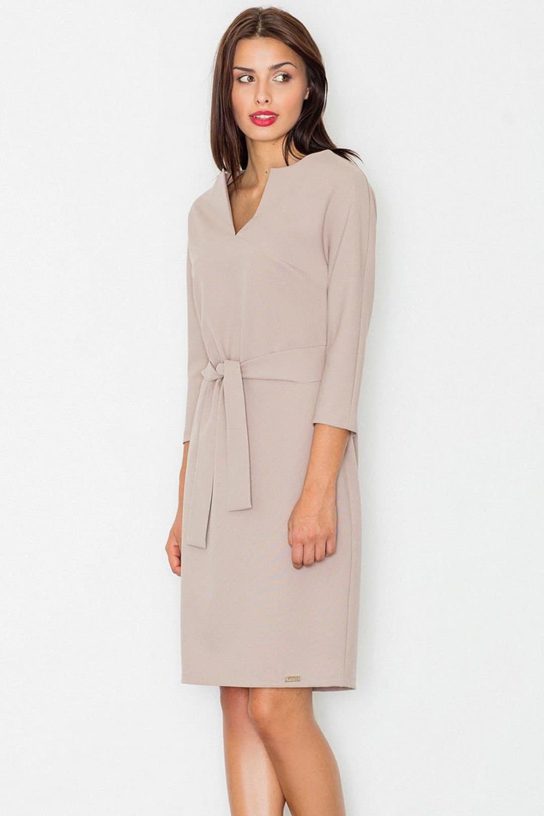 Love Lace Love Lace Women's Elegant Midi Dress with Slit Belt Kimono Sleeve in Beige