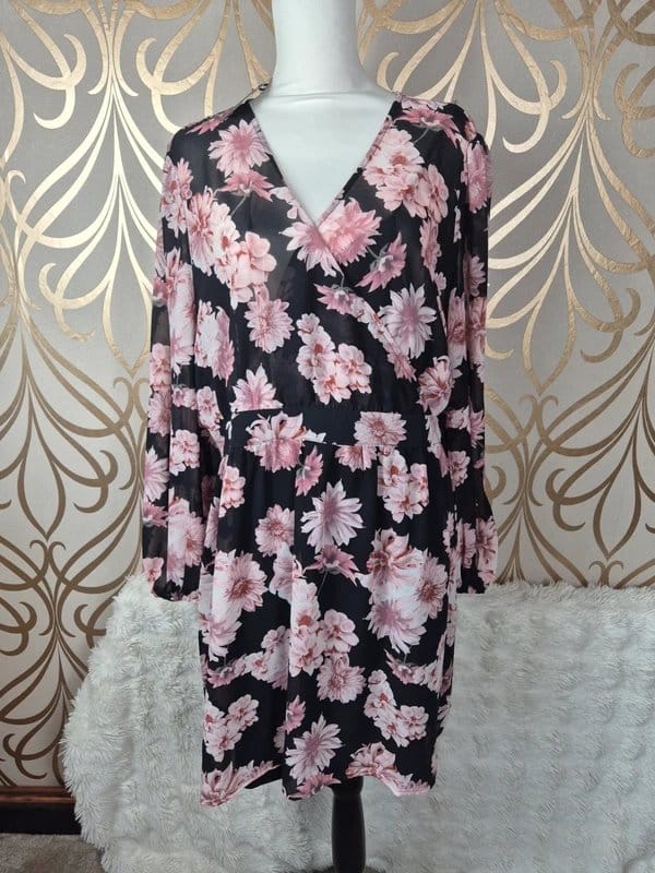 Pour Moi Pour moi chiffon lined dress pink floral size 18 - 1
