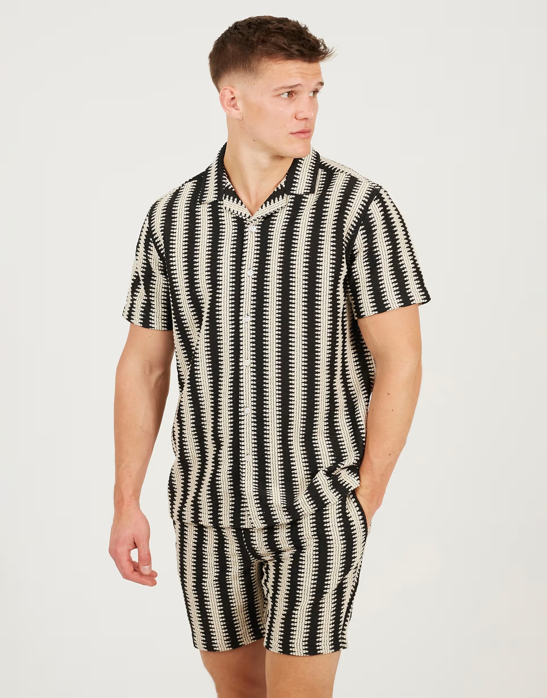 ASOS Brave Soul Striped revere collar shirt in black