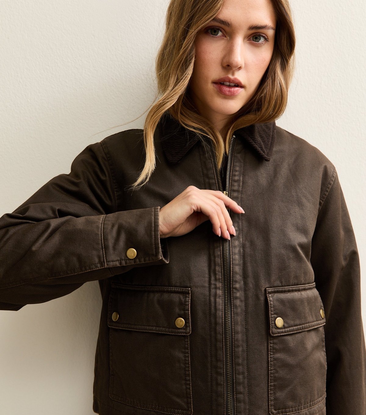 New Look Women's Brown Waxed Corduroy Collar Barn Jacket New Look - 4