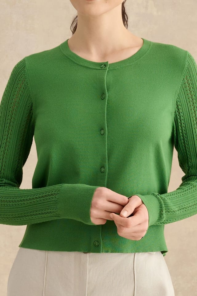 Hobbs London Hobbs London Women's Dianna Textured Sleeve Cardigan in Green - 3