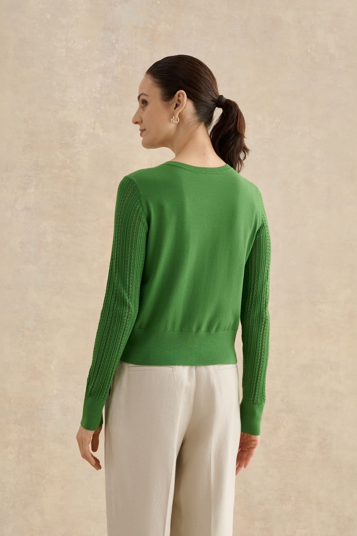 Hobbs London Hobbs London Women's Dianna Textured Sleeve Cardigan in Green - 4