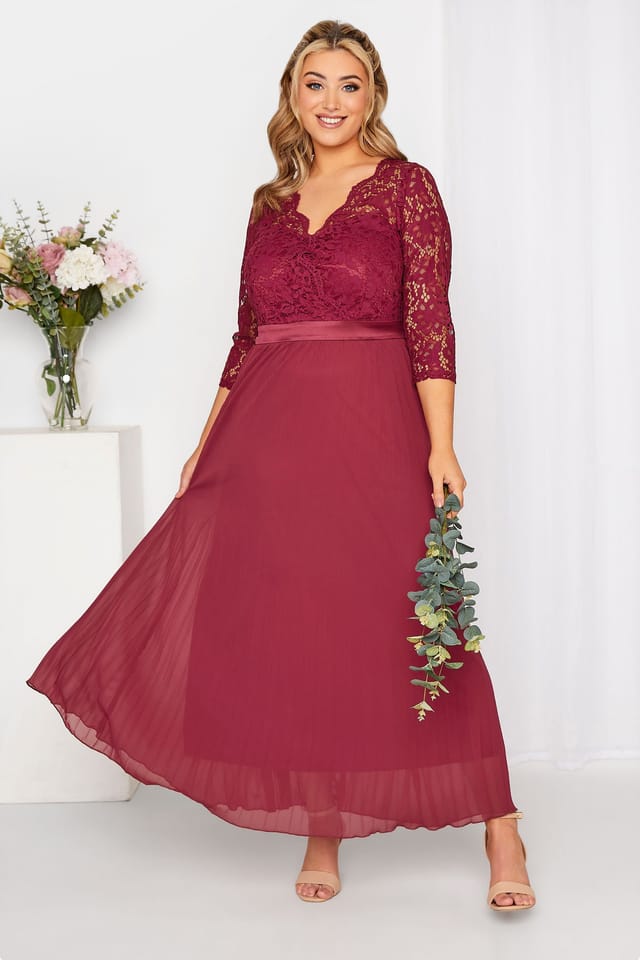 Yours Yours Women's Pleated Bridesmaid Maxi Dress in Red - 3