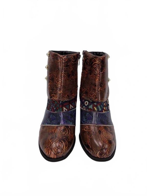 unbranded Boho Ankle Boots Block Heel Mid UK 8 EU 42 Womens Patterned Zip Round Toe Smart