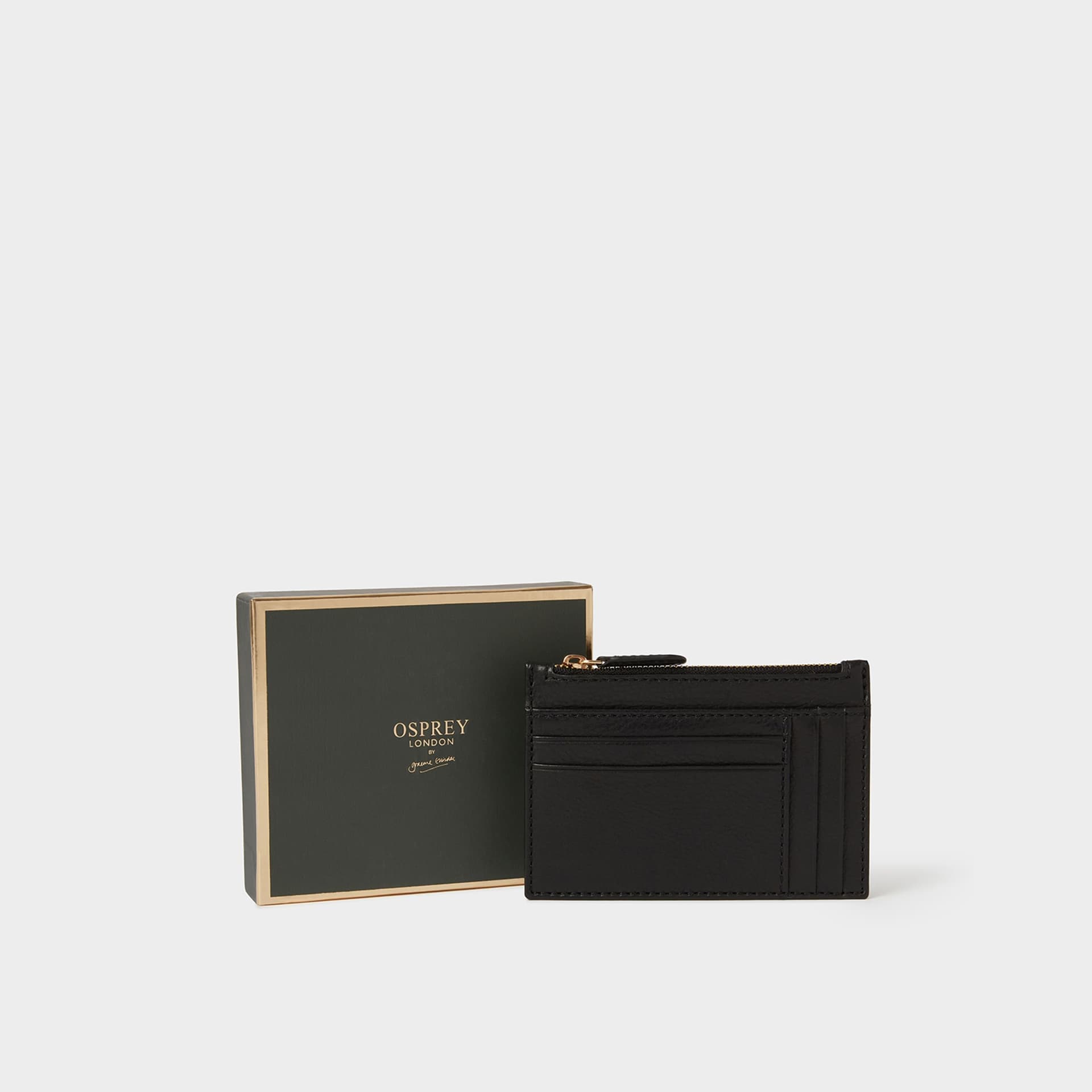 OSPREY LONDON OSPREY LONDON Men's The O Deboss East West Leather Zip Top Card Holder in Black