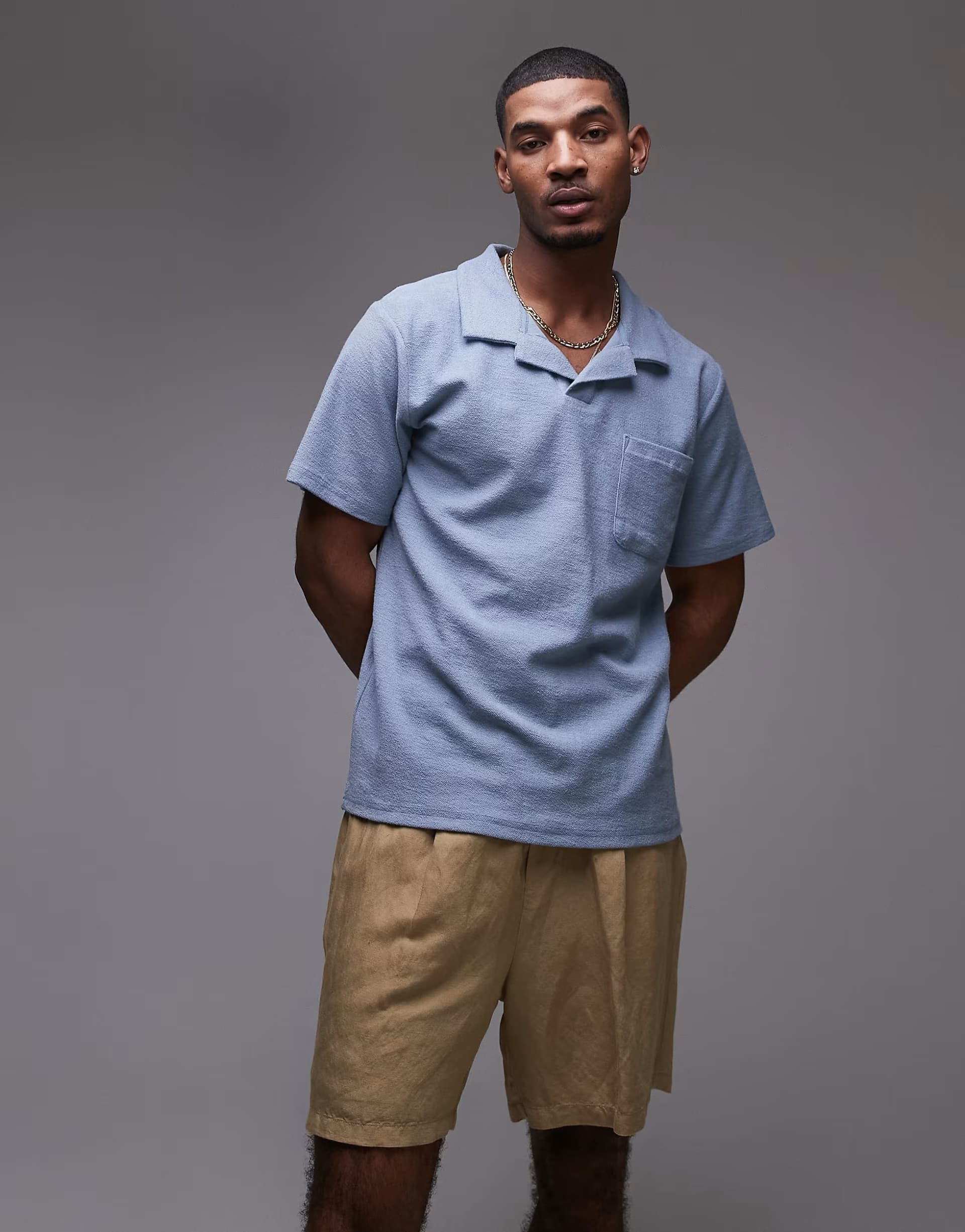 ASOS Rhythm vintage terry polo beach top in slate