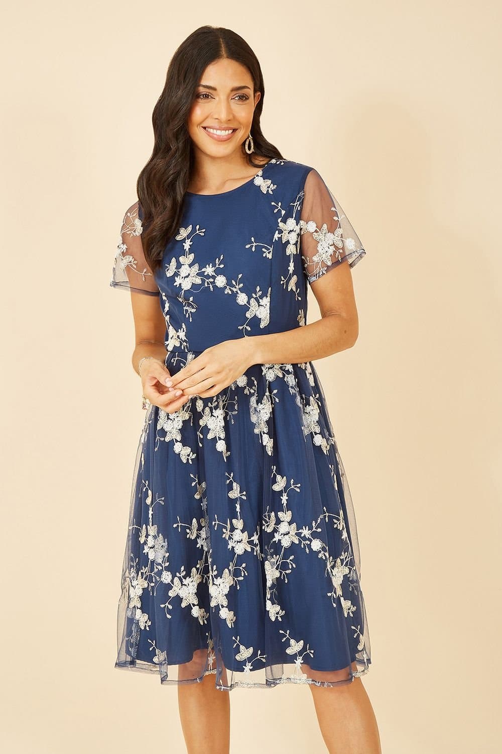 Yumi Yumi Women's Navy Embroidered Floral Skater Dress