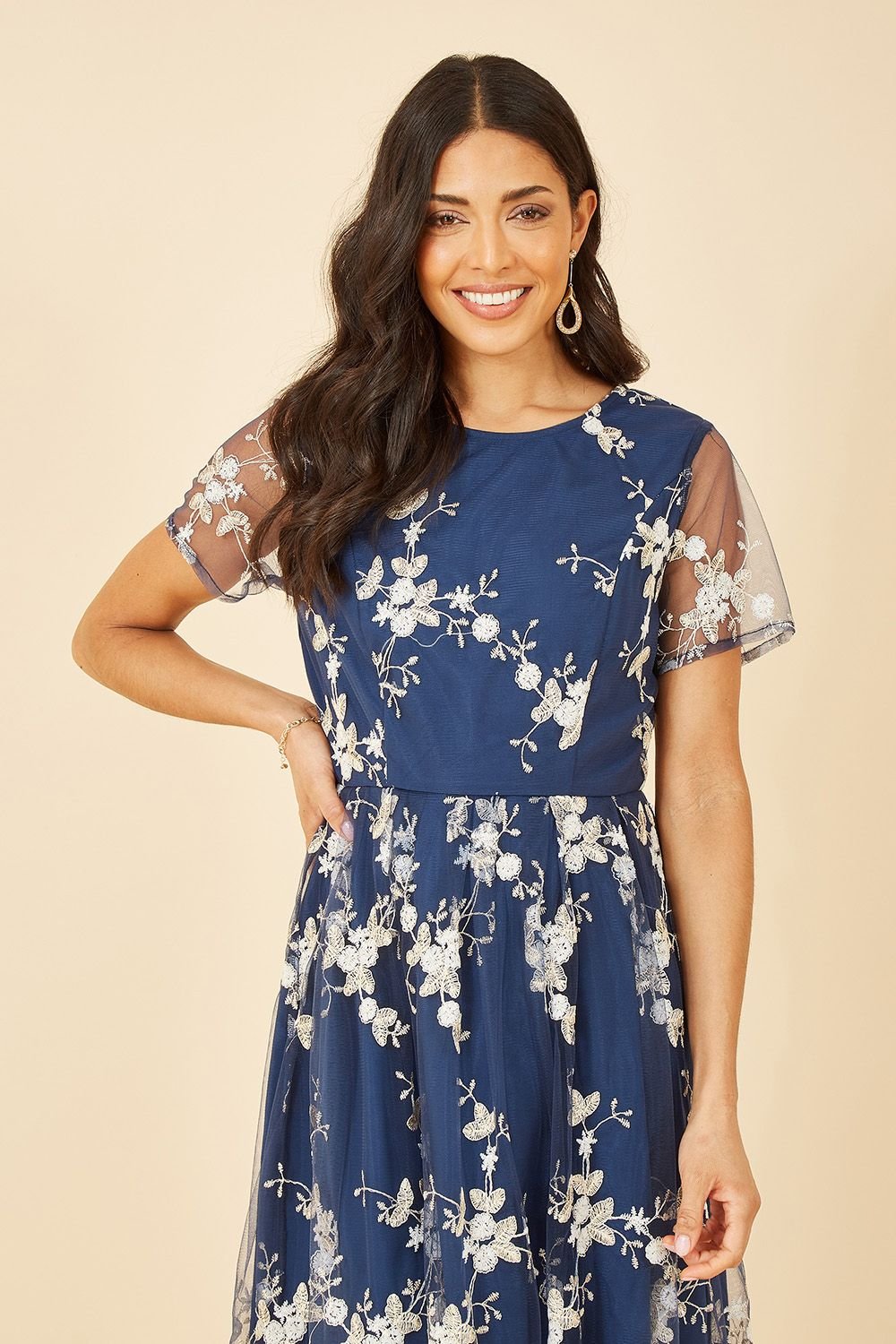 Yumi Yumi Women's Navy Embroidered Floral Skater Dress - 3