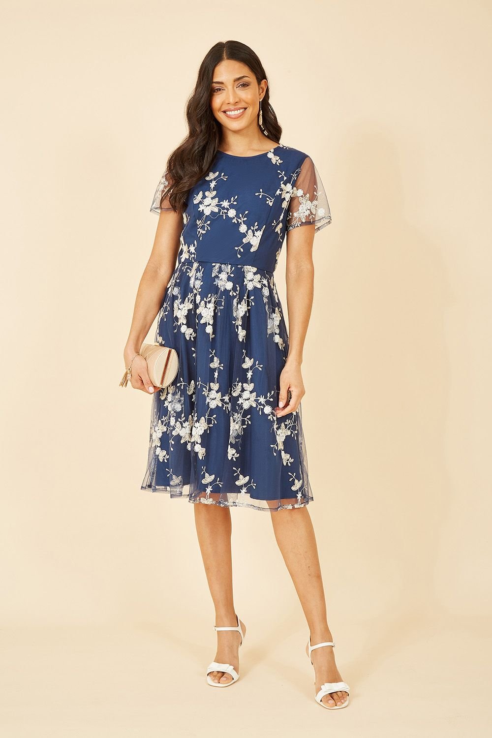 Yumi Yumi Women's Navy Embroidered Floral Skater Dress - 4