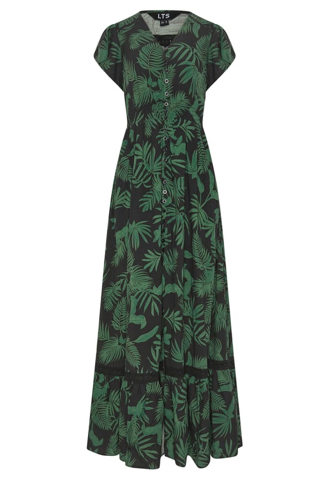 Long Tall Sally Long Tall Sally Women's Tall Palm Print Button Maxi Dress in Black - 2