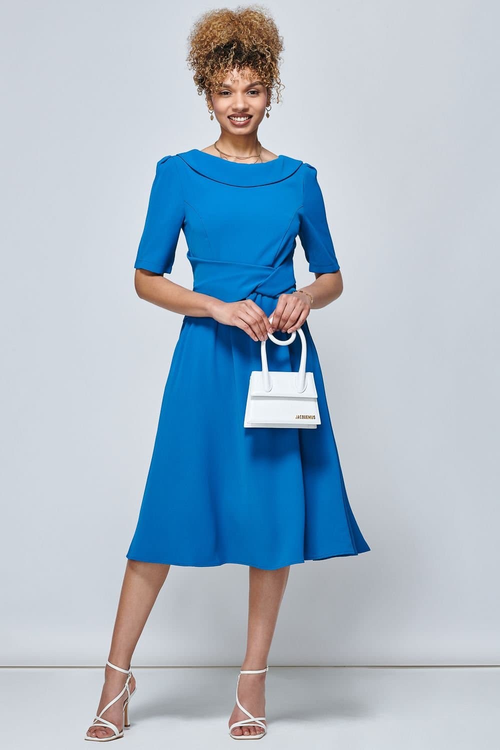 Jolie Moi Jolie Moi Women's Darlene Fold Over Neck Dress in Teal