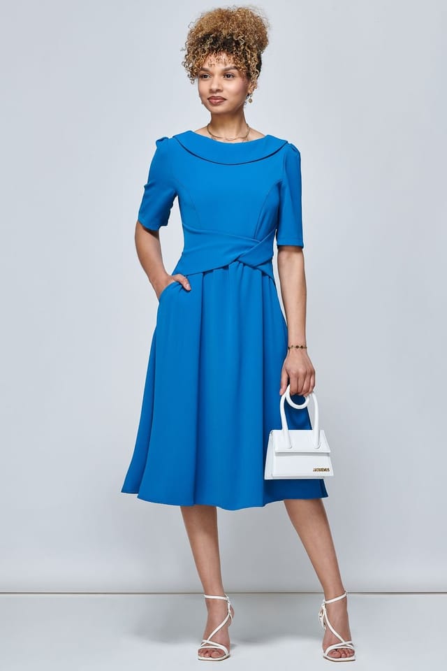 Jolie Moi Jolie Moi Women's Darlene Fold Over Neck Dress in Teal - 2