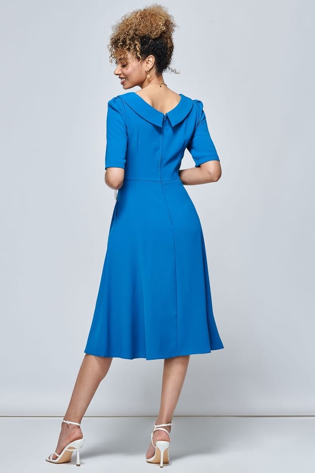 Jolie Moi Jolie Moi Women's Darlene Fold Over Neck Dress in Teal - 3