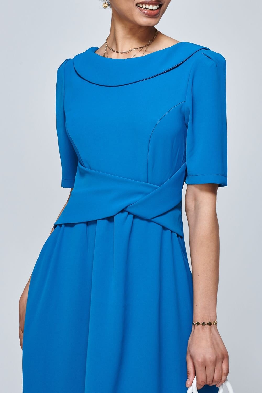 Jolie Moi Jolie Moi Women's Darlene Fold Over Neck Dress in Teal - 4
