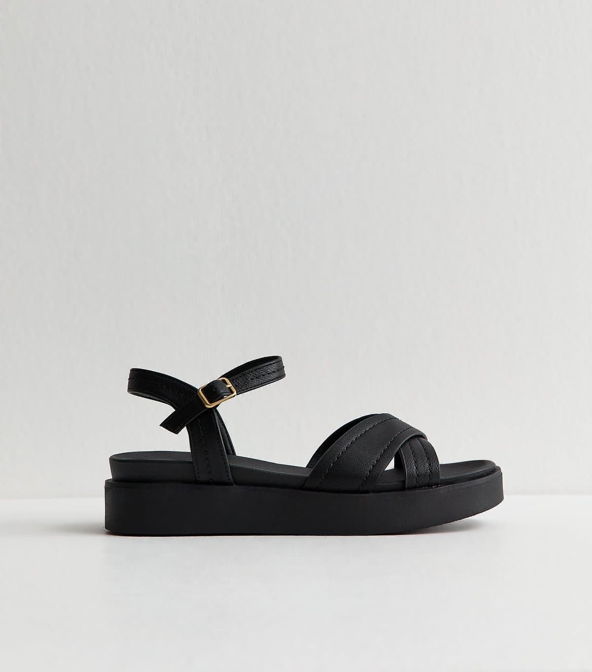 New Look Women's Black Faux Leather Cross Over Flatform Sandals Vegan New Look