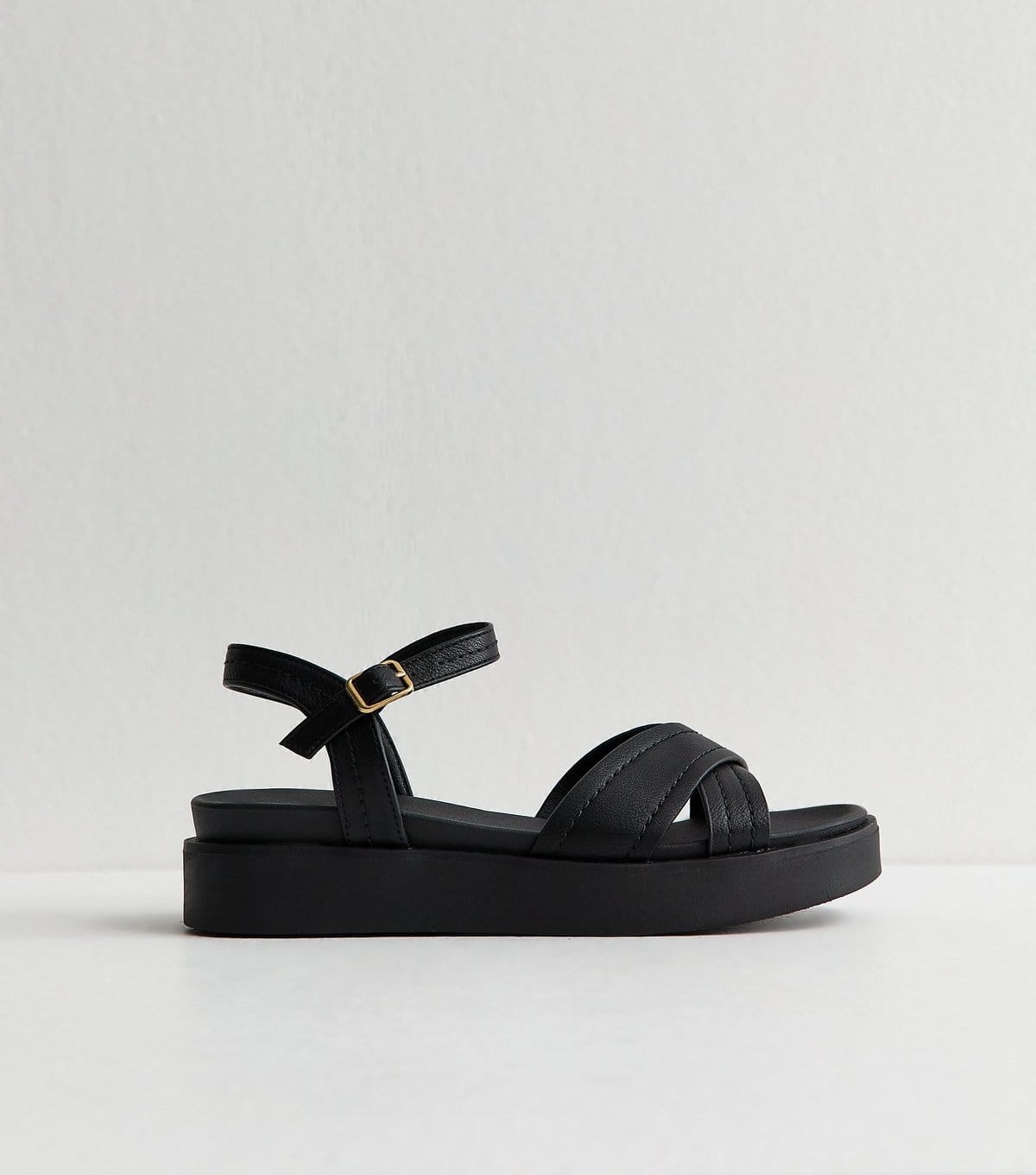 New Look Women's Black Faux Leather Cross Over Flatform Sandals Vegan New Look - 1