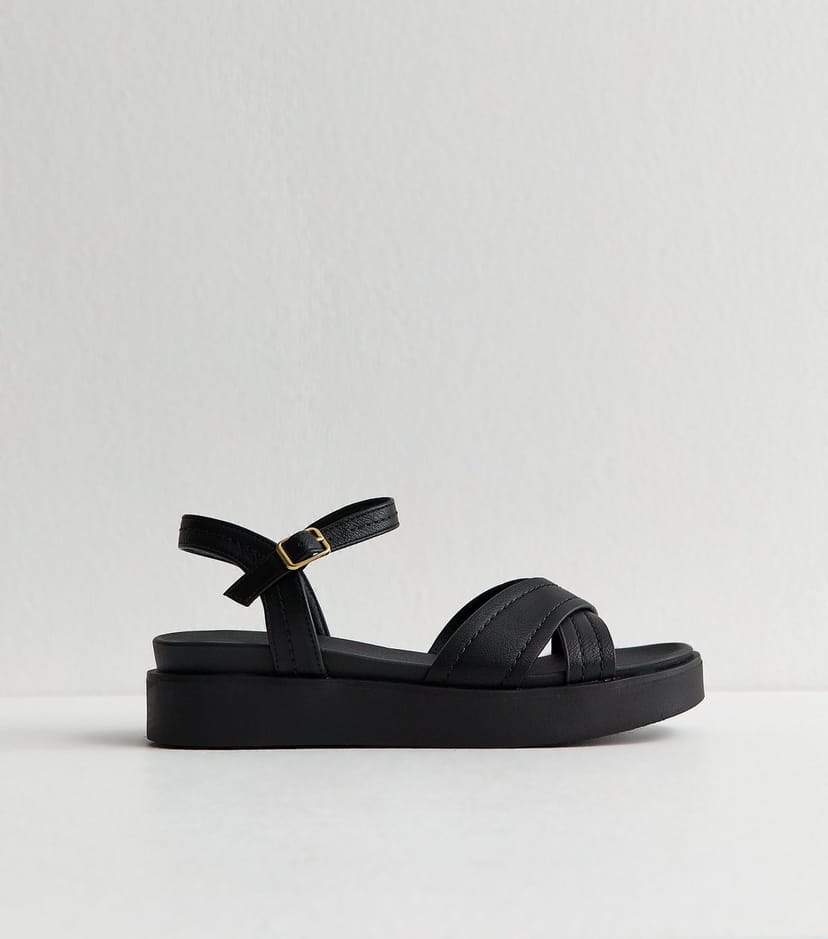 New Look Women's Black Faux Leather Cross Over Flatform Sandals Vegan New Look - 1