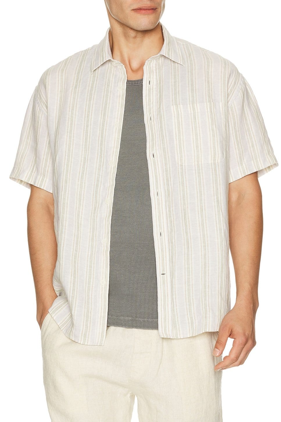 Revolve Mint Stripes Short Sleeve Shirt 5728