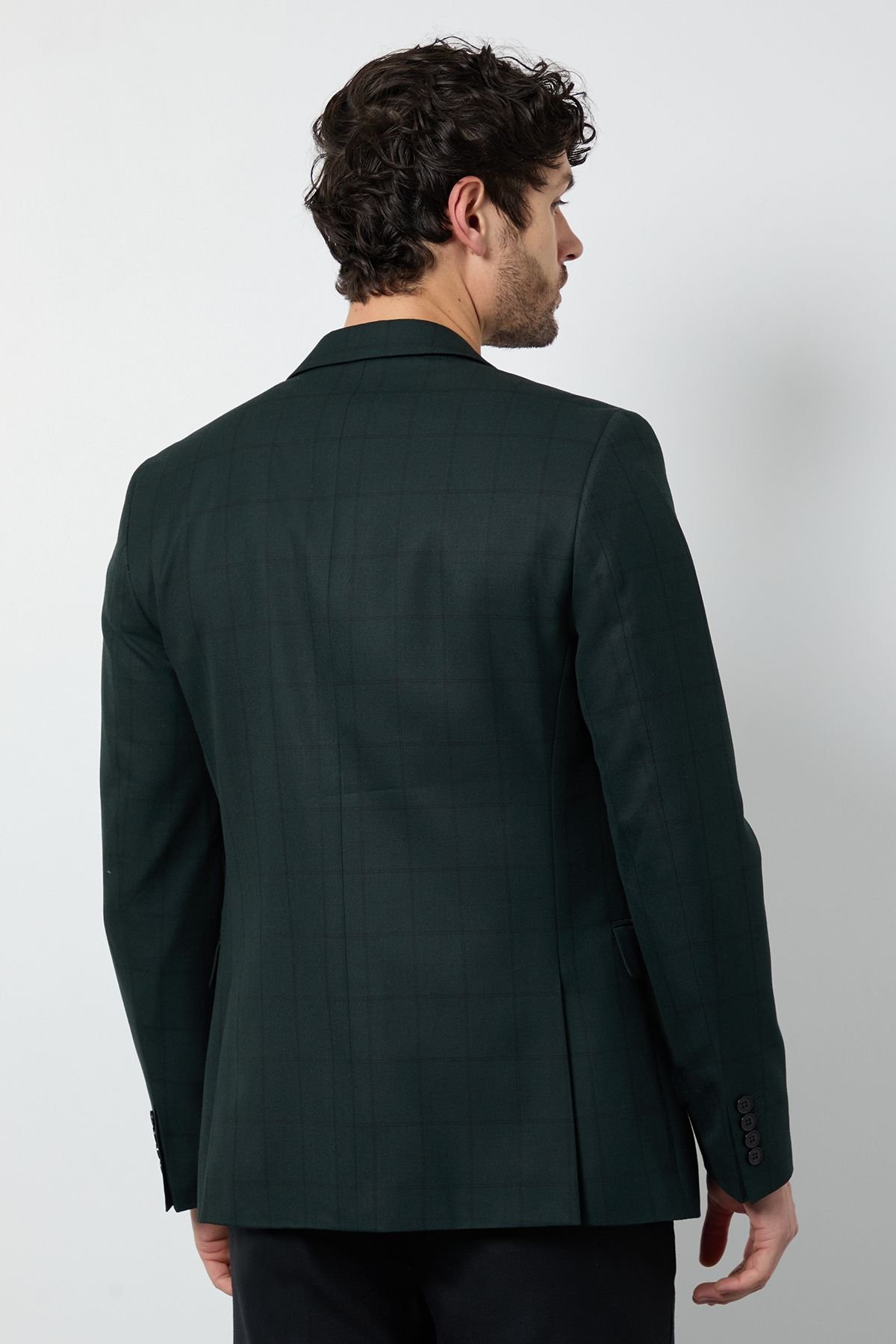 Burton Burton Men's Dark Green Check Tailored Fit Blazer - 3