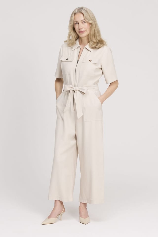 Finery London Finery London Women's Marie Wide Leg Cropped Jumpsuit in Light Beige - 2