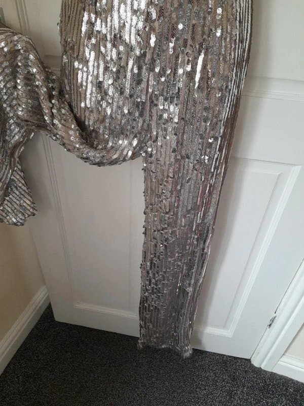 Quiz Quiz nude / silver sequin wide leg jumpsuit Size uk 6