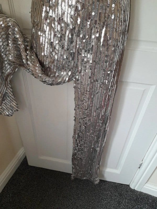 Quiz Nude/Silver Sequin Wide Leg Jumpsuit UK Size 6