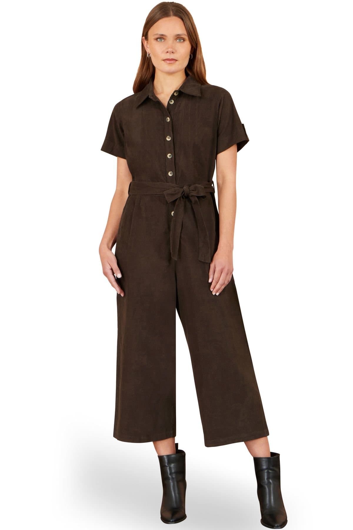 Yumi Yumi Women's Cord Relaxed Jumpsuit in Chocolate