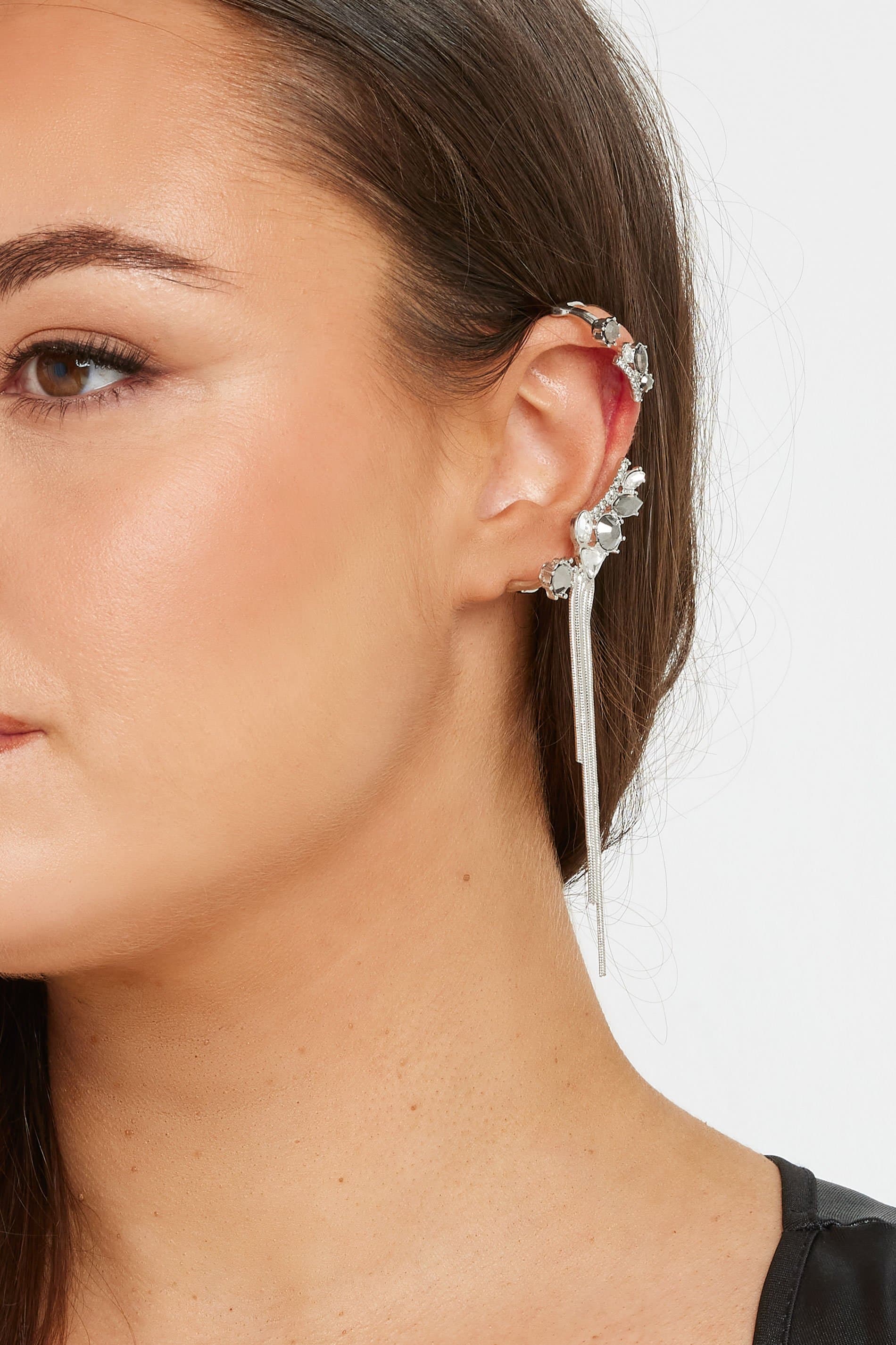 Yours Silver Tone Diamante Tassel Cuff Earring