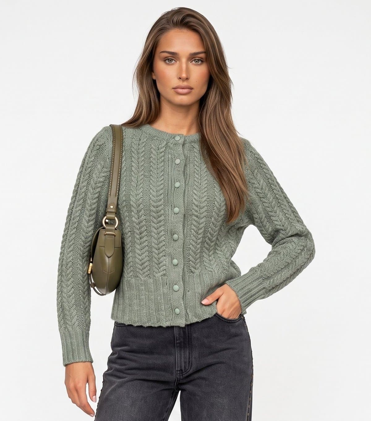 Urban Bliss Women's Light Khaki Cabled Cardigan Urban Bliss New Look