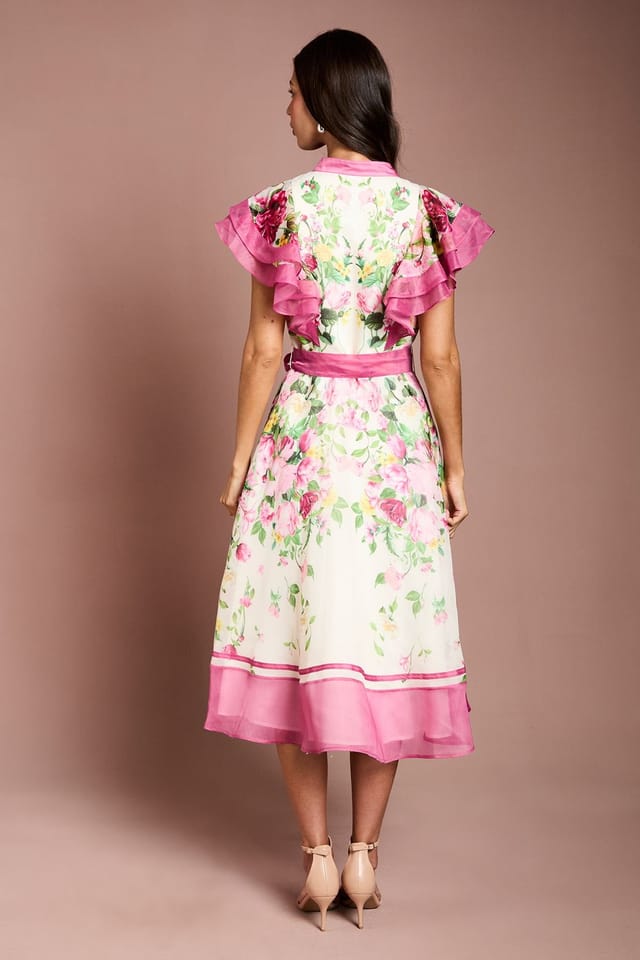 Coast Coast Women's Ruffle Shoulder Floral Midi Dress in Pink - 3