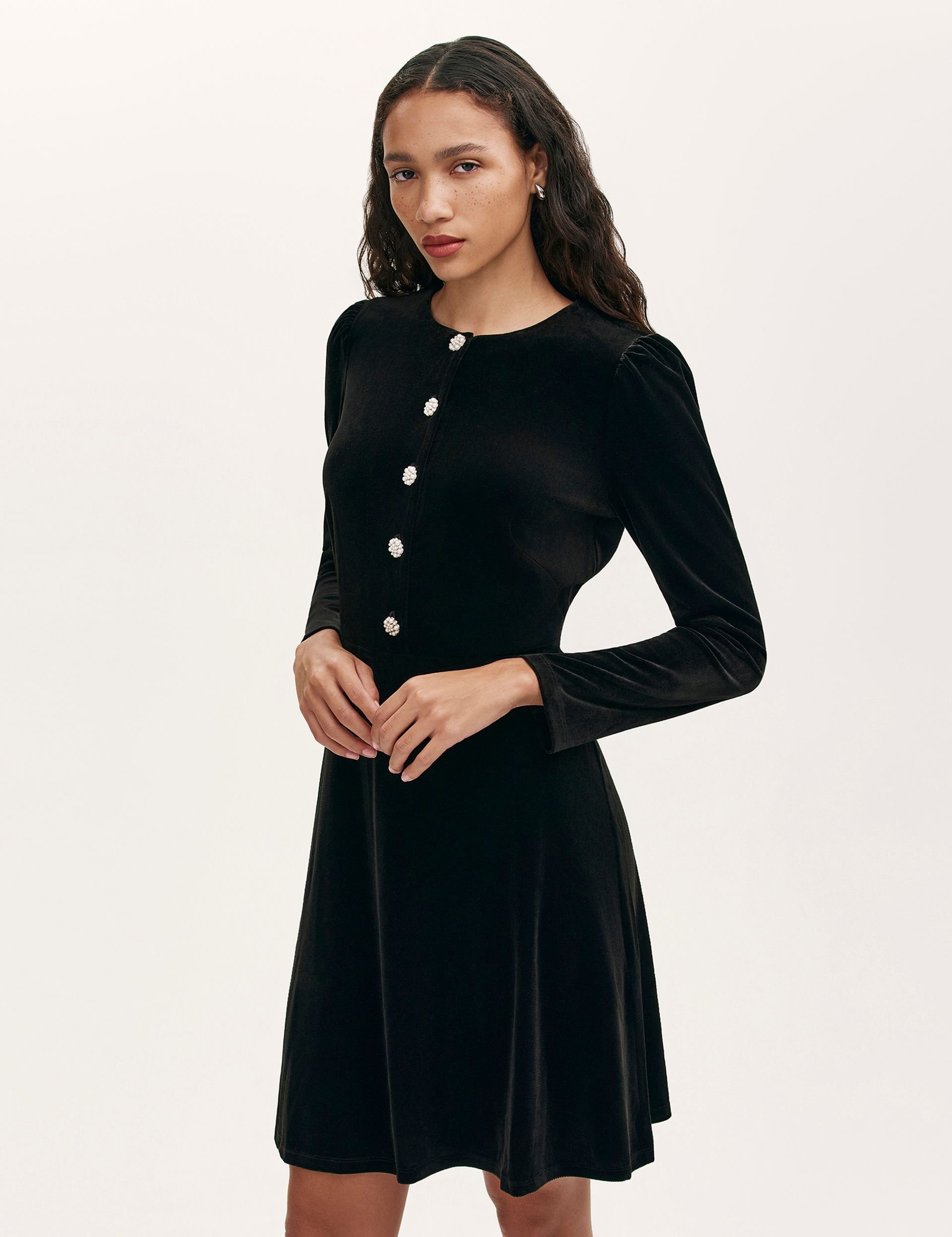 Finery London Finery London Women's Rae Velvet Round Neck Short Dress in Black - 2