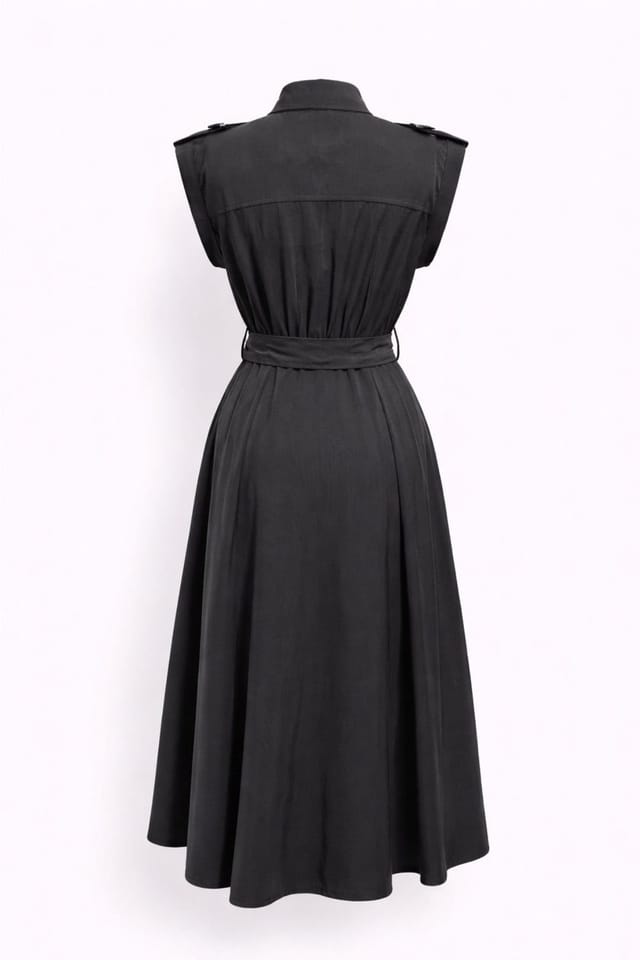 MixRay MixRay Women's Textured A-Line Midi Shirt Dress with Belt in Black - 3