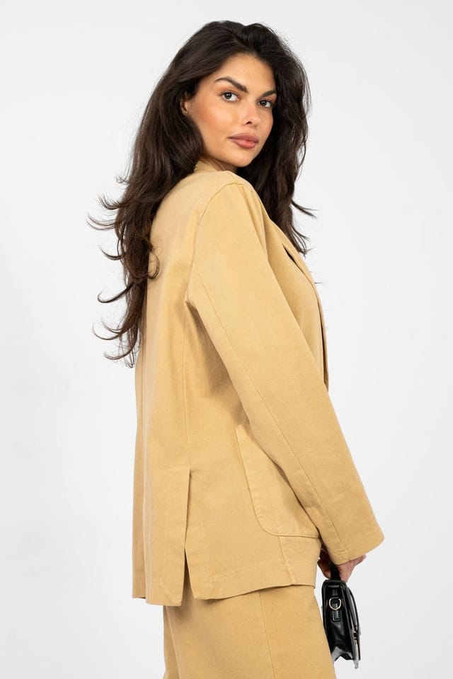 Love Lace Love Lace Women's Unlined Cotton Denim Blazer in Tan - 2