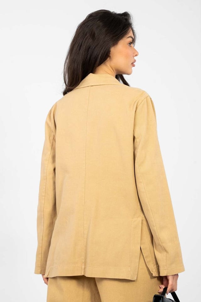 Love Lace Love Lace Women's Unlined Cotton Denim Blazer in Tan - 3