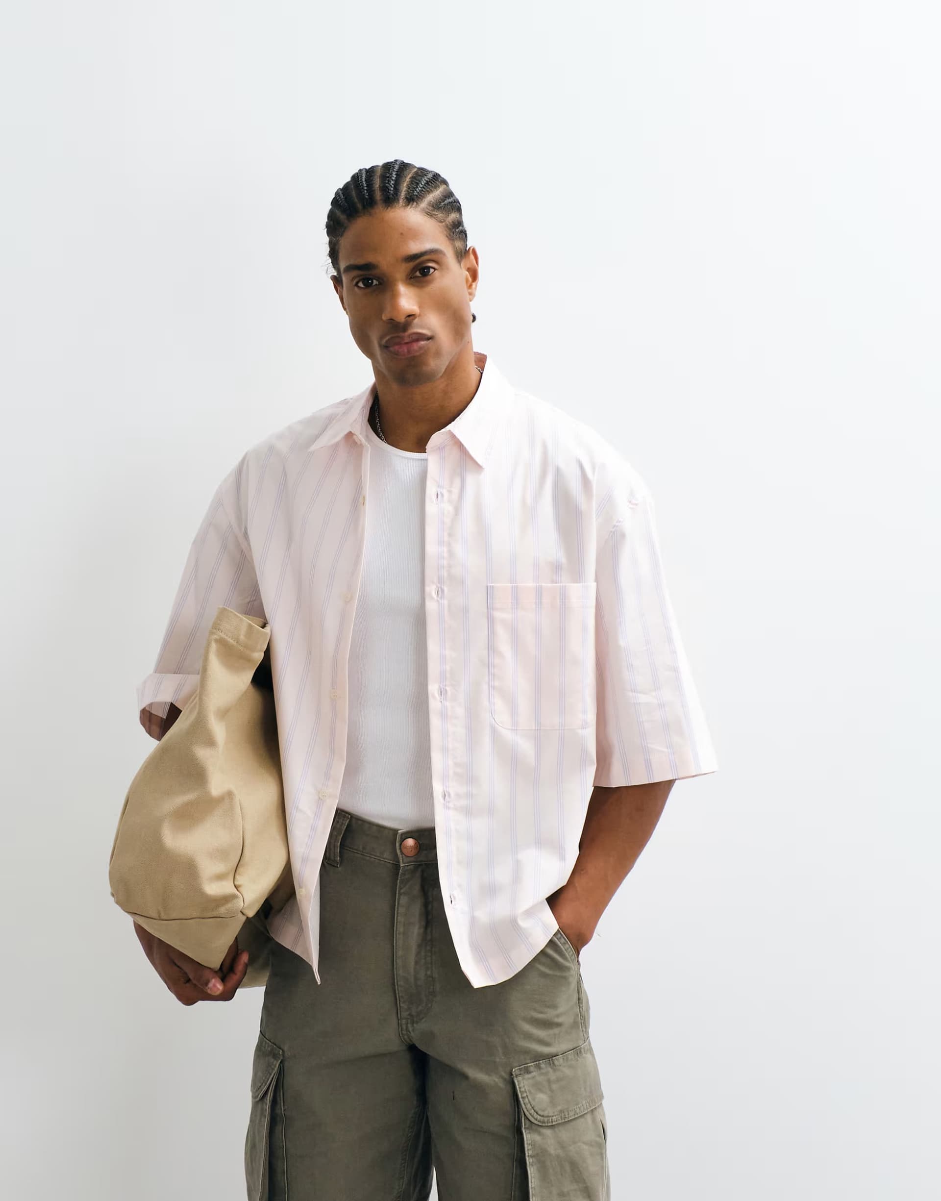 ASOS ASOS DESIGN boxy oversized stripe shirt in pink
