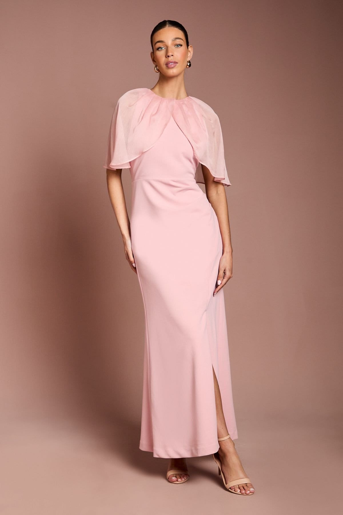 Coast Blush Cape Sleeve Ruched Maxi Dress