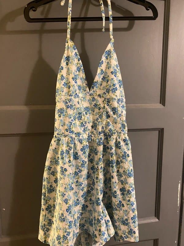 Bershka white floral romper/playsuit