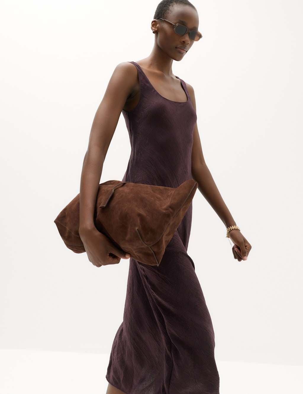 Marks & Spencer M&S Satin Scoop Neck Midi Slip Dress Raisin