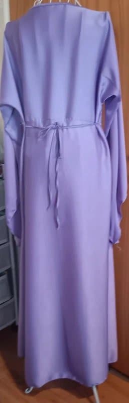 Stunning Lilac Satin Maxi Gown with Elegant Angel Elegant Lilac Satin Maxi Dress | Flowing Angel Sleeve Occasion Gown