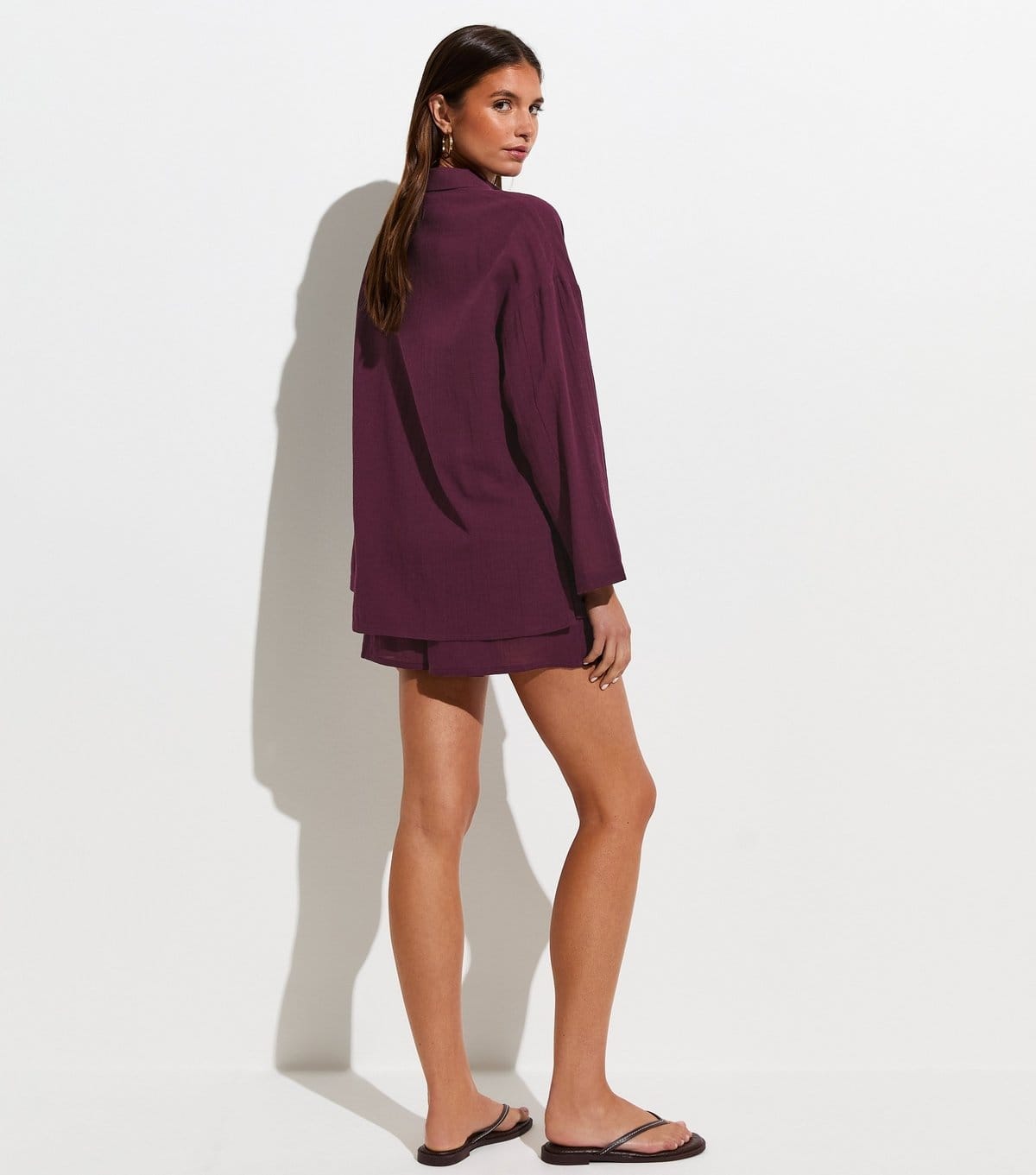 New Look Women's Dark Burgundy Cotton Slub Beach Shirt New Look - 4