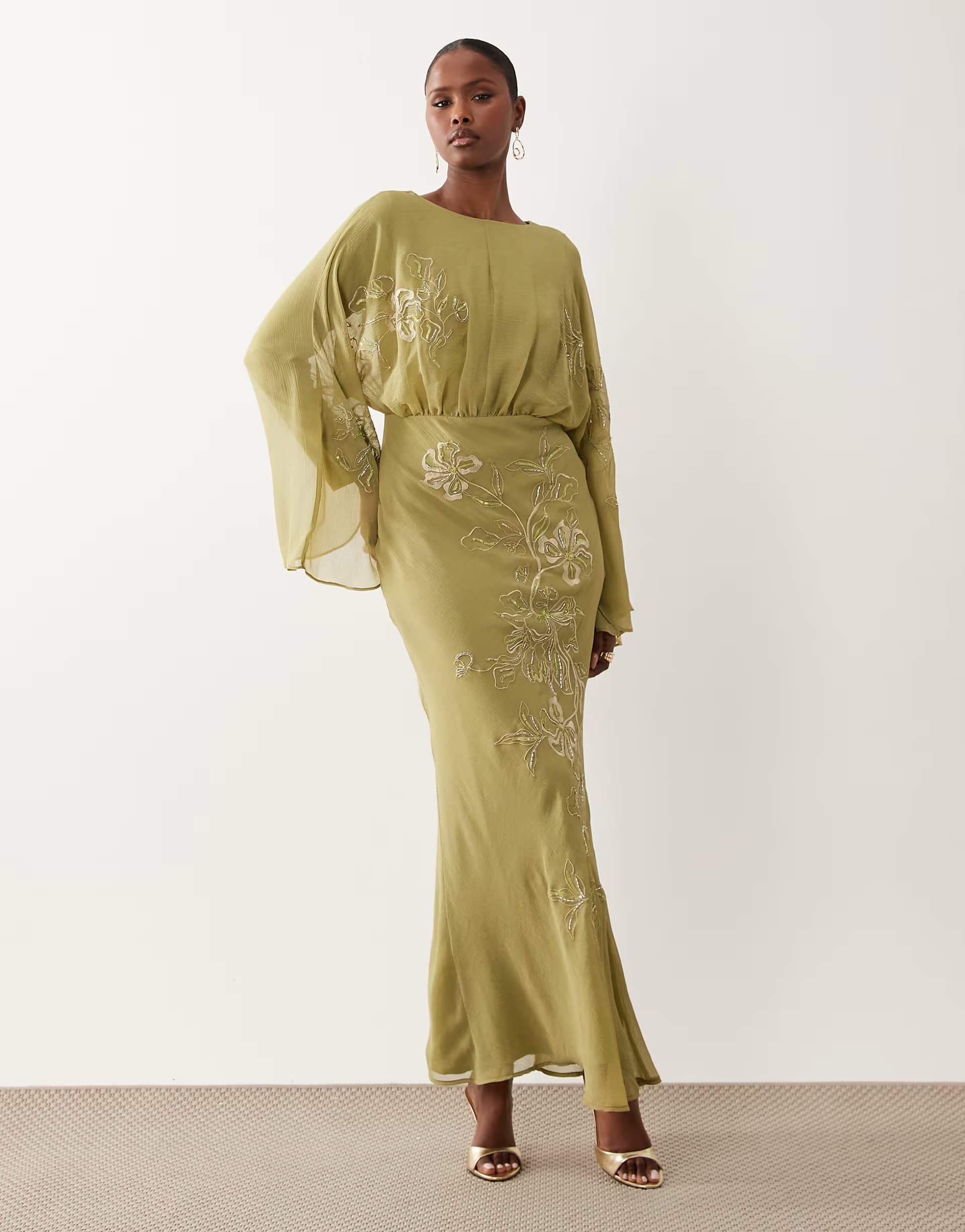 ASOS ASOS DESIGN embroidered maxi dress in green olive