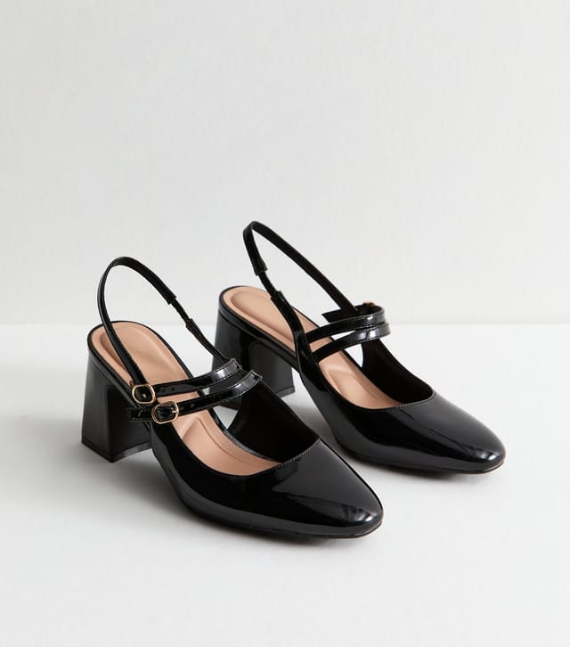 New Look Women's Black Block Heel Mary Jane Shoes Vegan New Look - 3