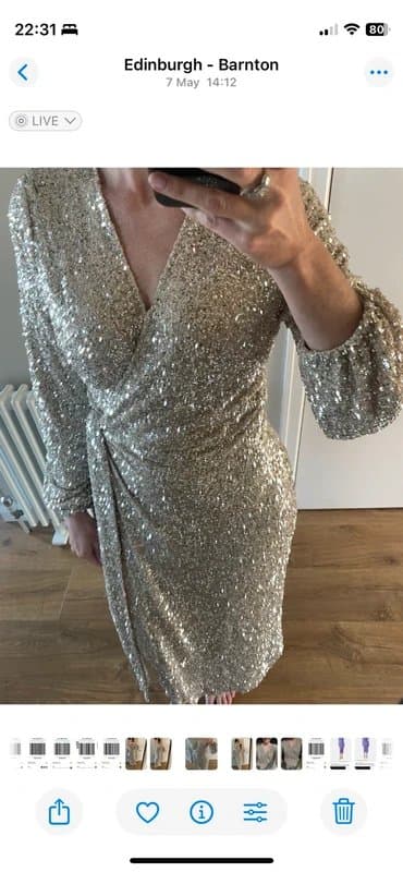 Never Fully Dressed Never Fully Dressed Silver Sequin Kira Wrap Dress in Petite Size 8