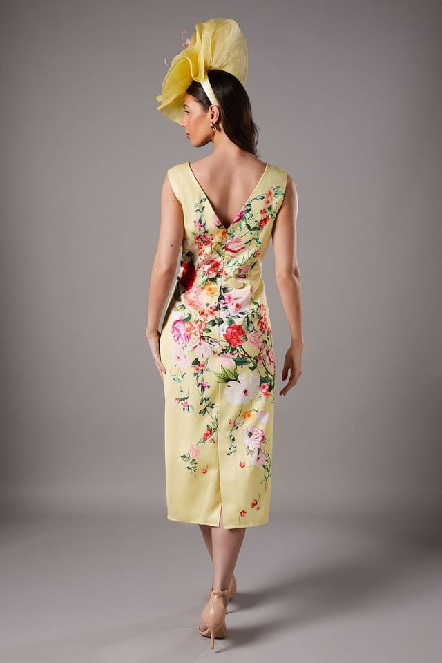 Coast Coast Women's Lisa Tan Pleated Floral Midi Dress With Pleat Detail in Yellow - 3