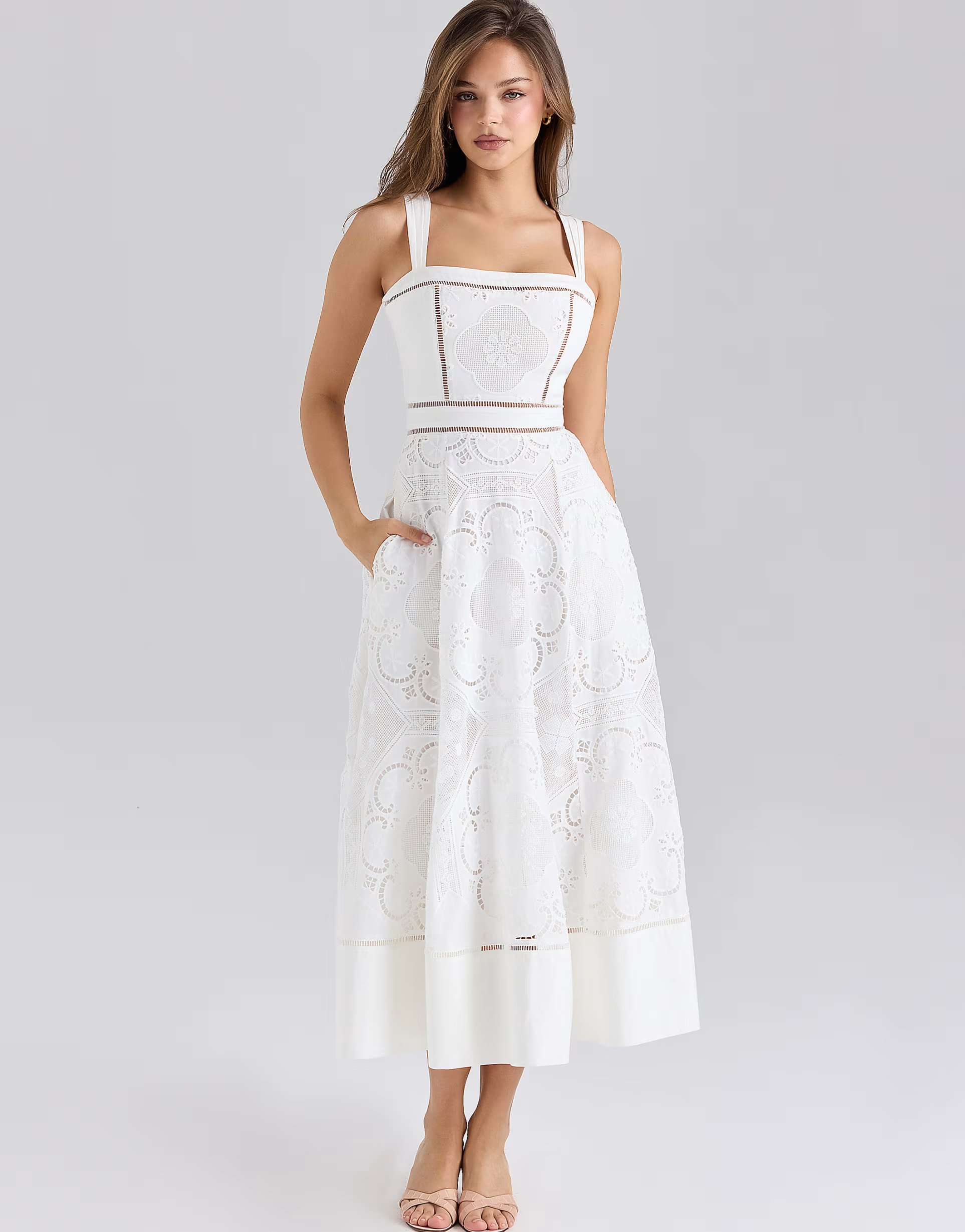 ASOS House of CB Ava stretch cotton broderie anglaise midi dress in white - 1