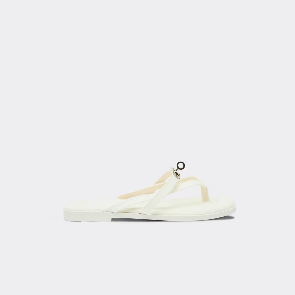 EGO Jedd Lock Detail Toe Loop Flat Slider Sandal In White Faux Leather, Women's Size UK 3 - 1